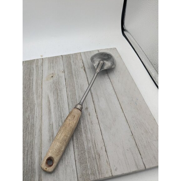 Vintage Stainless Steel Throughout Solid Serving Spoon Wood Handle 12" - Picture 4 of 8